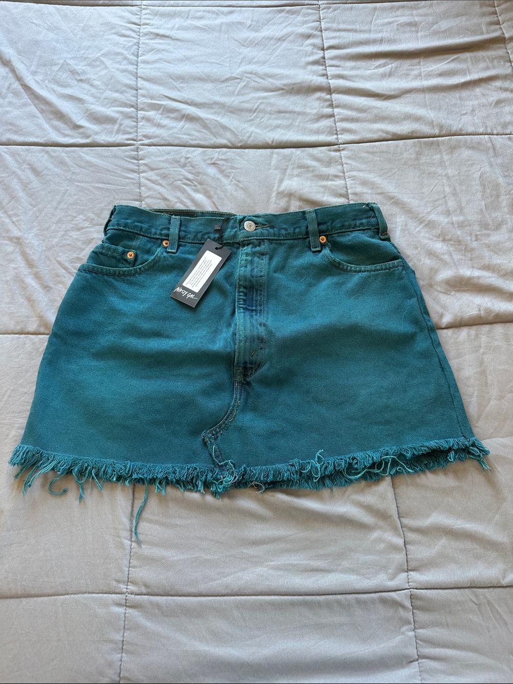 Nasty Gal Teal Frayed Hem Denim Mini Skirt